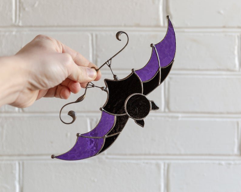 Bat stained glass window hangings Horror decor Stained glass suncatcher