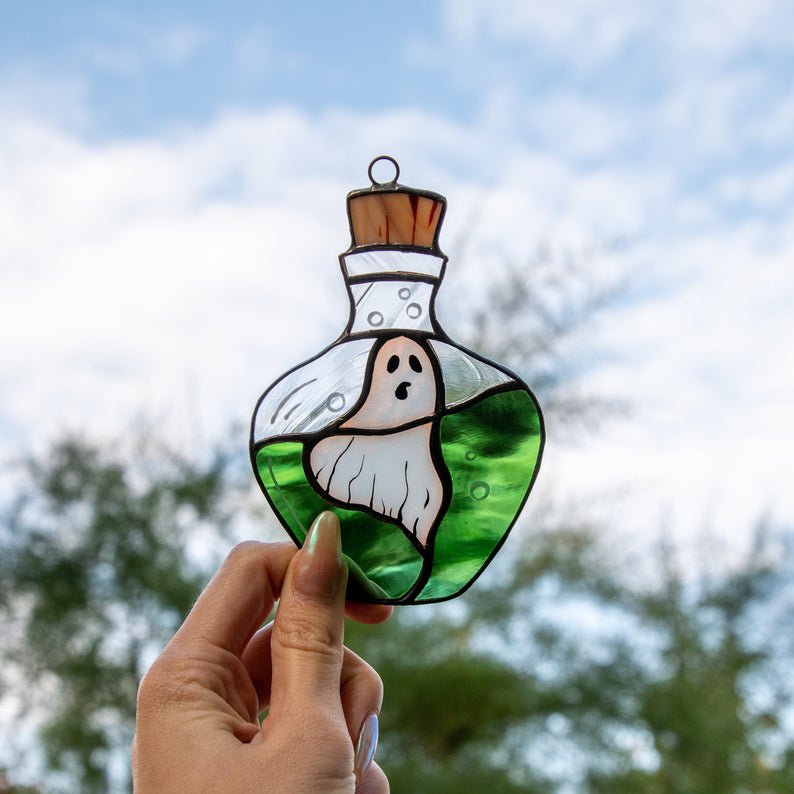 Ghost stained glass window hangings decor Halloween stained glass suncatcher Halloween gifts