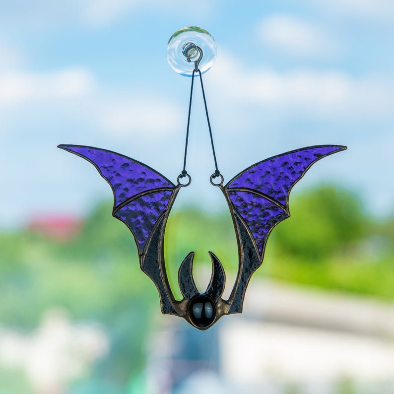 Halloween bat stained glass window hangings Goth decor Horror gifts
