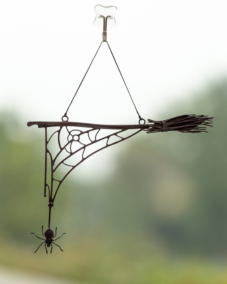 Halloween decor hanging spider web witches broom horror decor Halloween ornaments