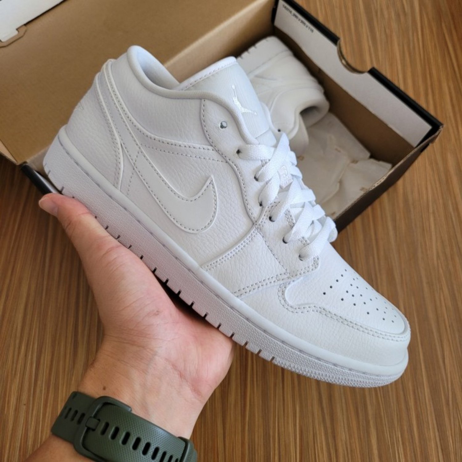 Jordan 1 Low Triple White Tumbled Leather