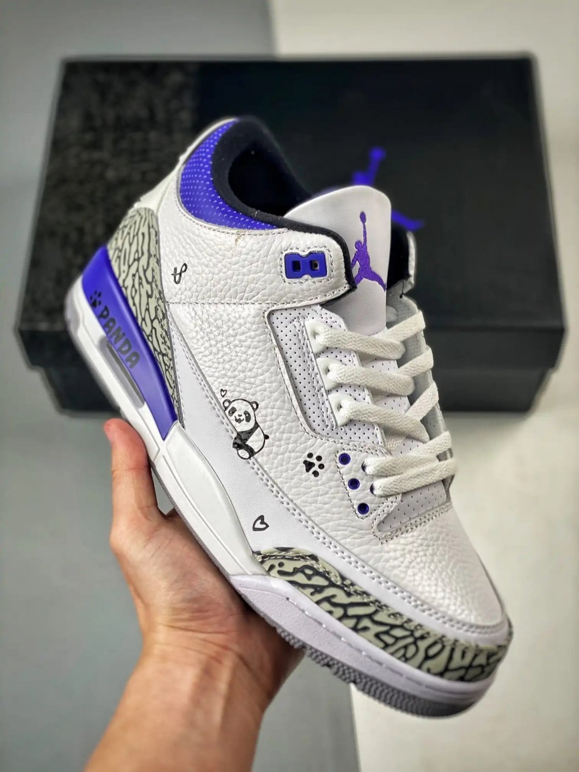 Panda Custom x Air Jordan 3 White-Black-Dark Iris