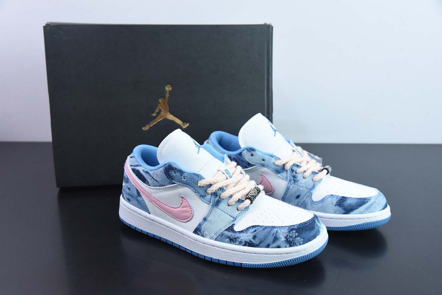 Custom Air Jordan 1 Low Washed Denim White Pink