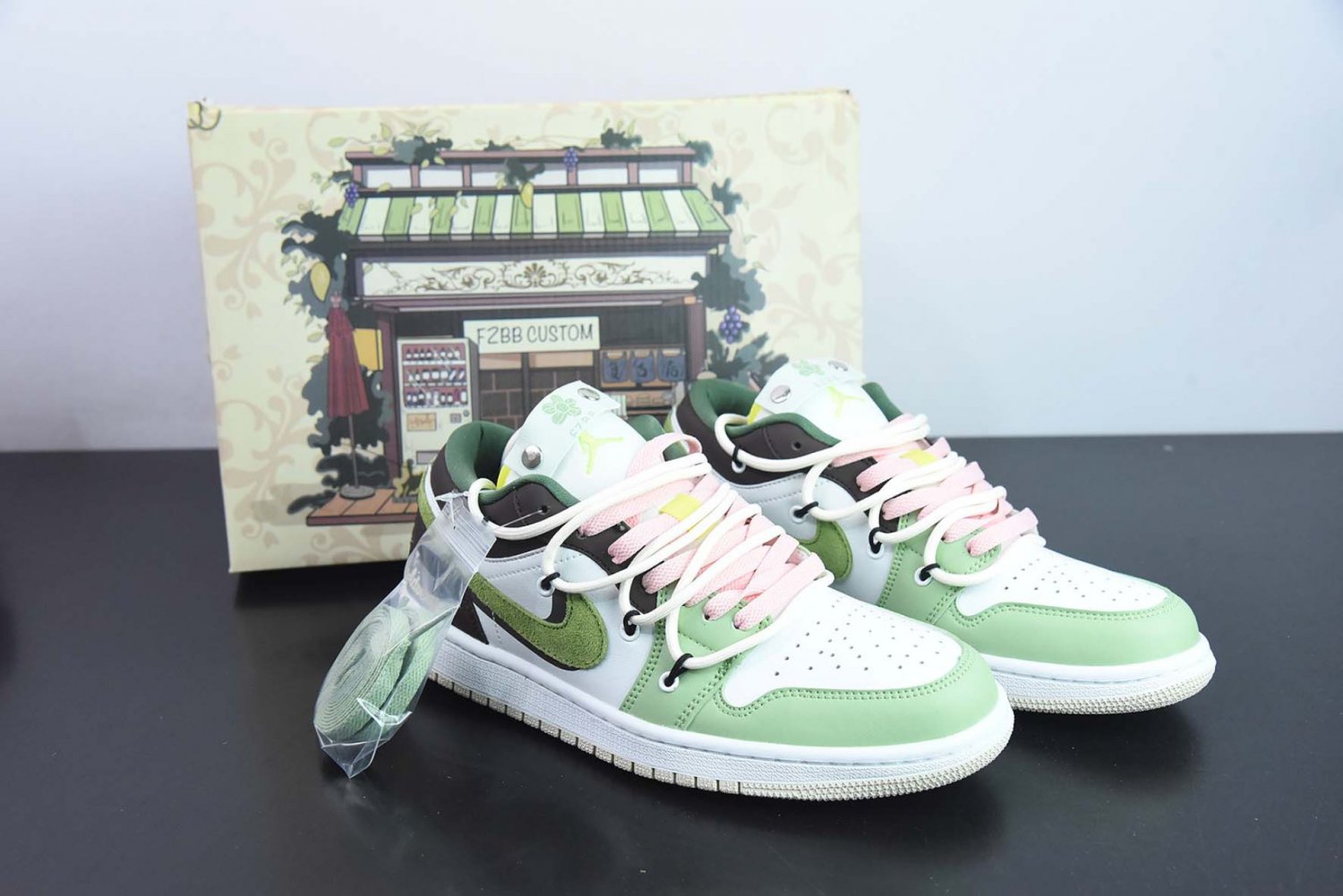 Custom Nikee Air Jordan 1 Low Sail White Oil Green