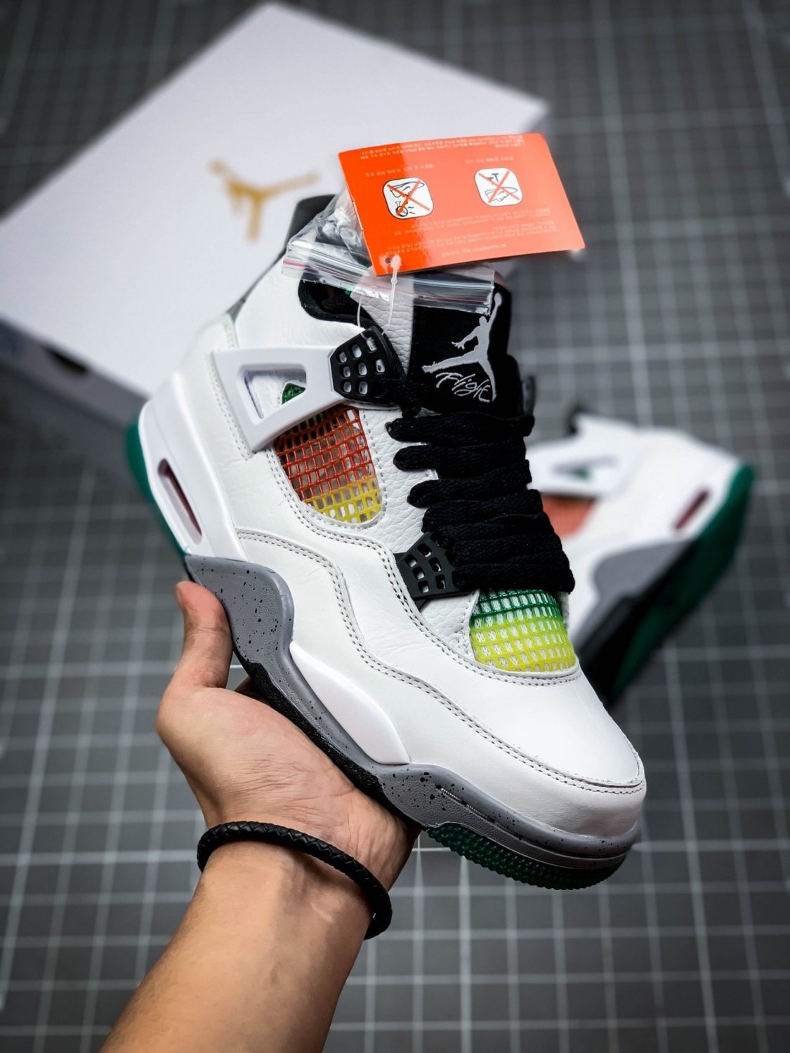 NIKE Air Jordan 4 Retro White Lucid Green Rasta
