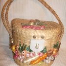 Vintage Philippines CHIC Cannister Straw Round Tote Purse Handbag RAFFIA Flowers