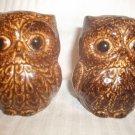 Vintage Pair Brown Owl Salt and Pepper Shaker Set Ceramic Pottery CUTE!!