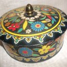 Vintage Round Tin Box & Lid Vibrant Colors Cloisonne Look England