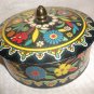 Vintage Round Tin Box & Lid Vibrant Colors Cloisonne Look England