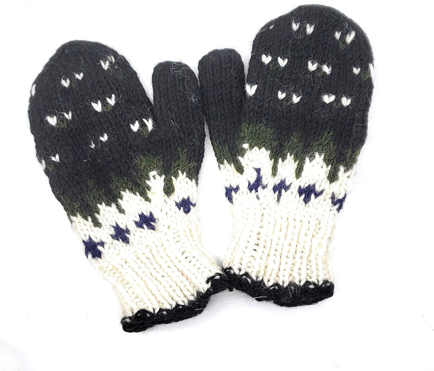Hand Knit Wool Mittens Fleece Lined Made in Nepal