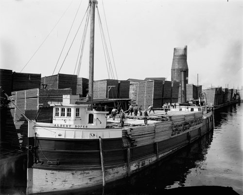 Loading Lumber on Steamer Menominee, MI 1898 Photo