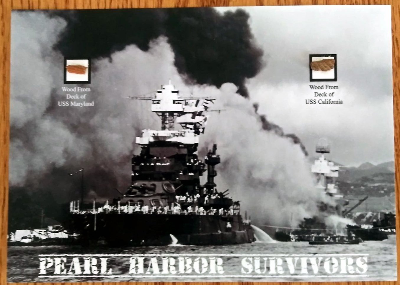 Pearl Harbor Survivor Ship Teak Wood, USS Maryland and USS California