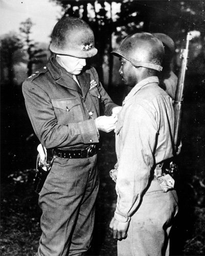 General George S. Patton Pins Silver Star on Private Ernest Jenkins WWII Photo