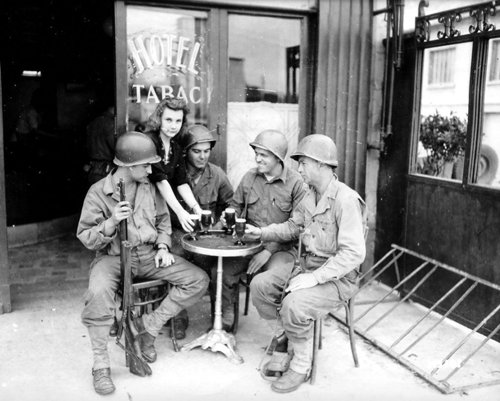 WWII Canadian Troops Drinking Beer Photo