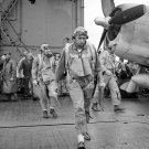 Ensign Miller; Ltjjg Dearing, and Ltjg. Alber Going To Planes on  USS Saratoga CV-3 1943 Photo