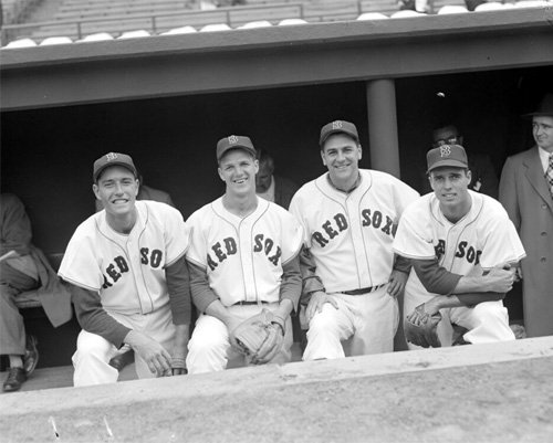 Boston Red Sox Jimmy Piersall, Ted Lepcio, Lou Boudreau, and Dick Brodowski 1952 Photo
