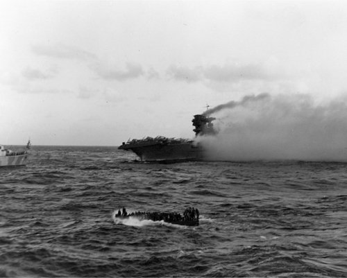 USS Lexington CV-2 Burning May 8, 1942 Photo