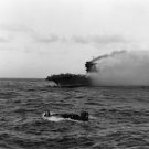 USS Lexington CV-2 Burning May 8, 1942 Photo