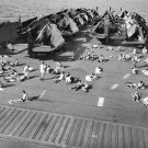 Sailors Sunbathing on Flight Deck of USS Enterprise CV-6 1945 Photo