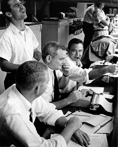 Colt Stadium Press Box Bill Giles. John Wilson; Al Thomy, and Mickey Herskowitz Photo