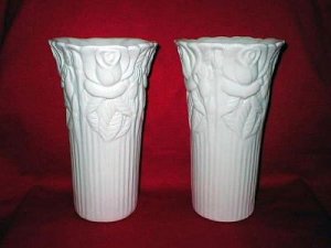 Napco Art Pottery Ceramic White Rose Flower Vases