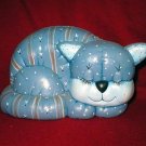 Art Pottery Blue Calico Kitty Cat Figurine