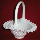 Fenton White Milk Glass Crimped Wedding Basket