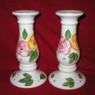 Two Decorative Ceramic Floral Taper Candle Holder Candlesticks