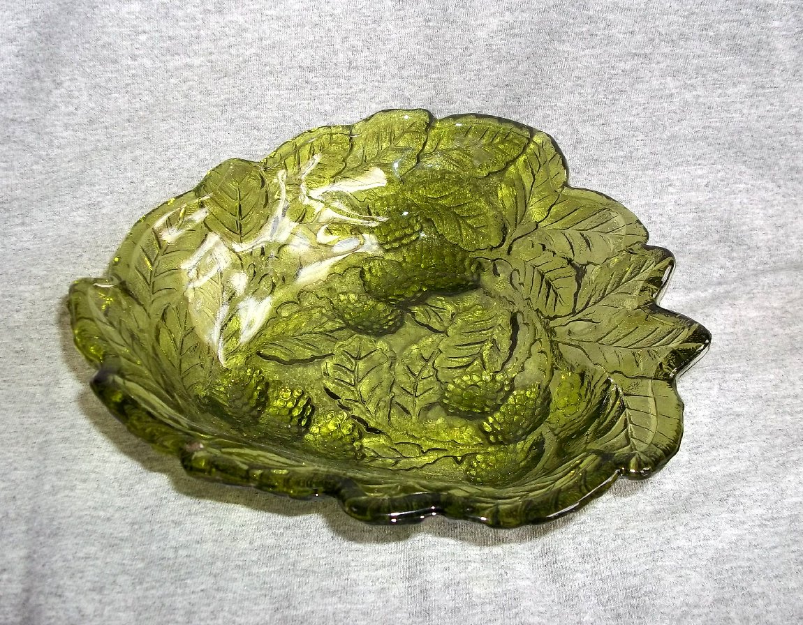 Two Indiana Glass Vintage Green Loganberry Candy Dish