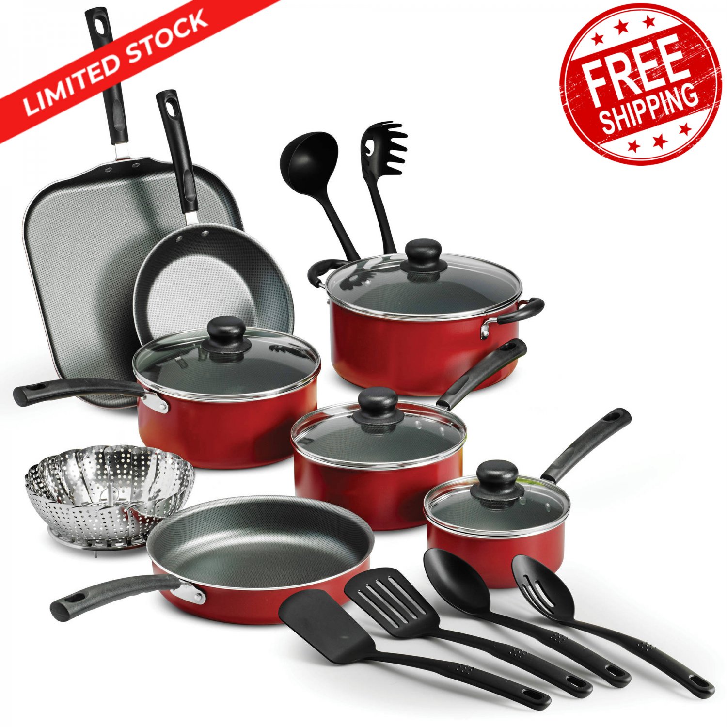 Pots and Pans Set Nonstick Kitchen Aluminum Cookware Tempered Glass