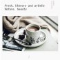 Vintage artistic handmade ceramic hand painted plants coffee cup and saucer set salad plate