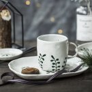 Vintage artistic handmade ceramic hand painted plants coffee cup and saucer set salad plate