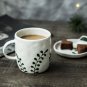Vintage artistic handmade ceramic hand painted plants coffee cup and saucer set salad plate