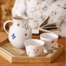 Vintage artistic handmade ceramic hand painted underglaze birds and flowers coffee set, pot and cup