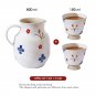 Vintage artistic handmade ceramic hand painted underglaze birds and flowers coffee set, pot and cup