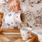 Vintage artistic handmade ceramic hand painted underglaze birds and flowers coffee set, pot and cup
