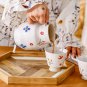 Vintage artistic handmade ceramic hand painted underglaze birds and flowers coffee set, pot and cup