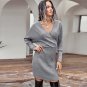 Black deep V sexy sweater bag hip dress