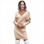 Black deep V sexy sweater bag hip dress