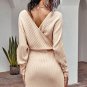 Black deep V sexy sweater bag hip dress