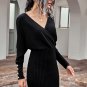 Black deep V sexy sweater bag hip dress