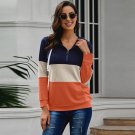 Autumn and winter new fashion women's stitching color long-sleeved half-zipper hooded sports sweater