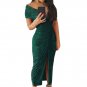 Fashion women's new sexy split evening dress V-neck short-sleeved strapless sequin dress