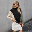 Fashion women's new product contrast stitching high neck simple pullover sweater