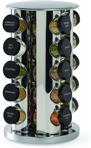 Kamenstein Revolving 20-Jar Countertop Rack Tower with Free Spice Refills for 5 Years,Silver