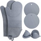 Rorecay Extra Long Oven Mitts and Pot Holders: Mini Oven Gloves & Hot Pads. Gray, 6pc