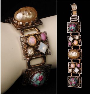 30s Big Bookchain Pearl Bracelet Vintage Victorian Revival