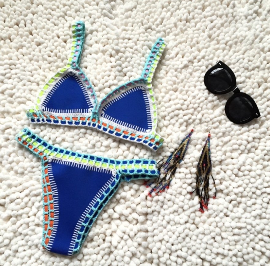 Bikini Set -- Brazilian Handmade Crochet Bikini -- Boho Hand Made Women Bikini -- Blue