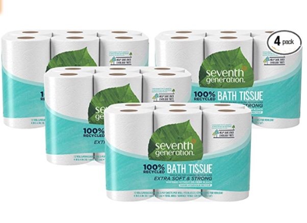 Seventh Generation Toilet Paper, Bath Tissue, 100% Recycled Paper, 12 Rolls (Pack of 4)