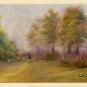 ORIGINAL pastel drawing / landscape painting, rural, nature art, countryside, autumn. house, road